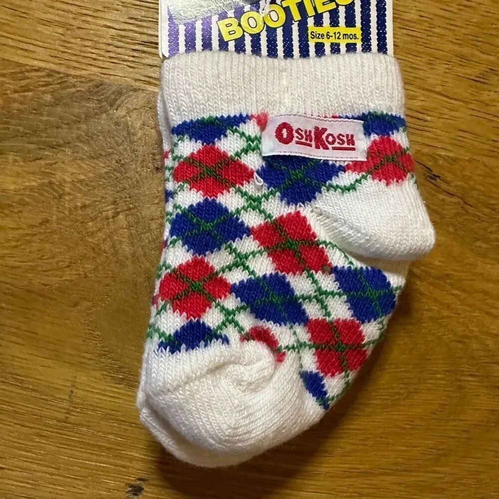 OshKosh B’Gosh Baby Booties Socks | Size 6–12 Months | Vintage Plaid | NWT
